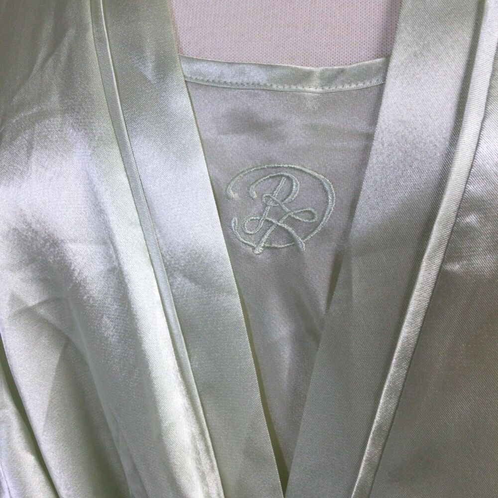 Oscar De La Renta Womens Logo Belted Satin Robe With Gown Set Green Size XL - Picture 8 of 16